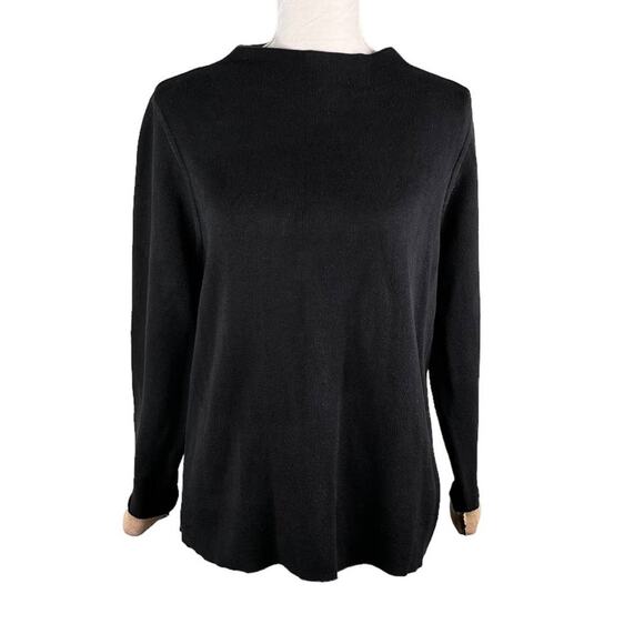 Eileen Fisher Sweater Large Silk Blend Black Beige Contrast Sleeve - Picture 3 of 15